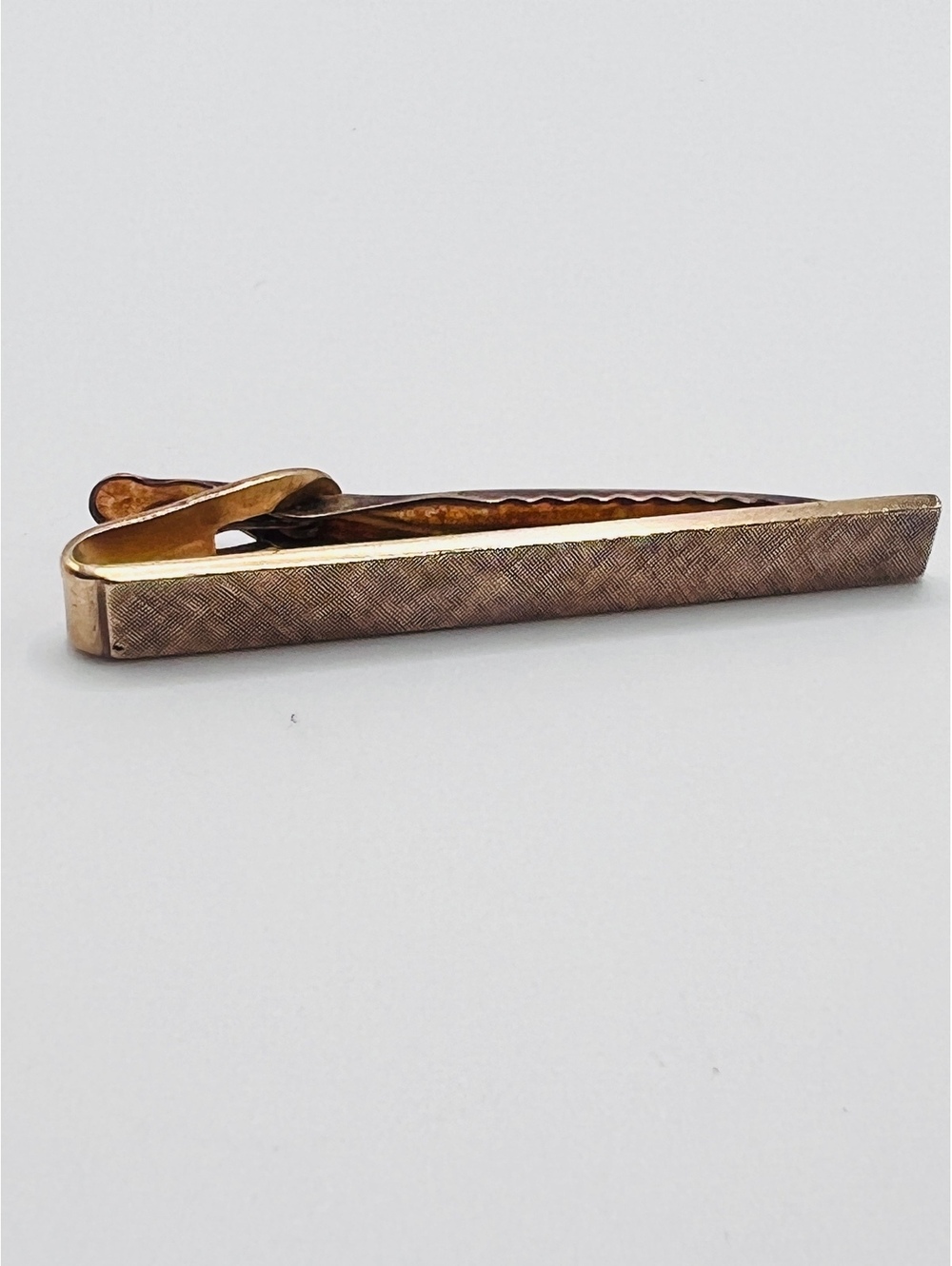 Vintage 14K Gold Overlay Textured Tie Bar Clip 2” Men’s Jewelry